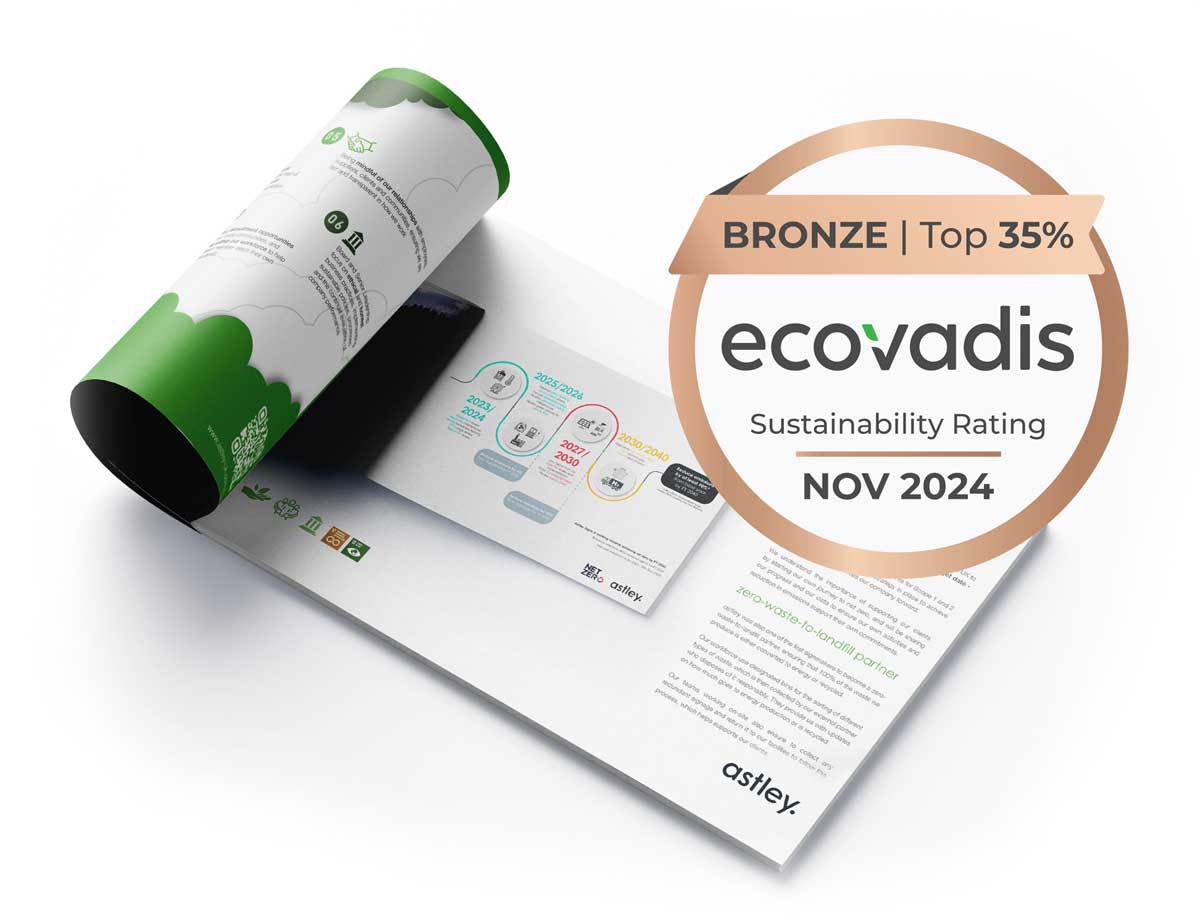 A rolled-up document with a bronze EcoVadis sustainability rating badge for November 2024.