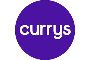 Purple circle with the word "currys" in white lowercase letters.