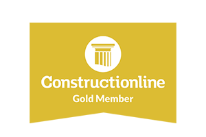 Yellow badge with a column icon and text "Constructionline Gold Member.