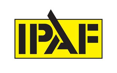 Bold black "IPAF" letters on a yellow rectangular background with a stylized "A".