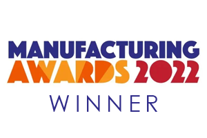 Manufacturing Awards 2022 Winner text in bold, colorful letters on a white background.