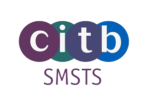 CITB logo with overlapping circles and "SMSTS" written below in purple text.