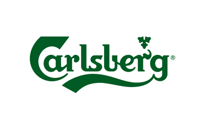 Carlsberg logo featuring the brand name in green stylized font with a hop leaf design, symbolizing the beer company.