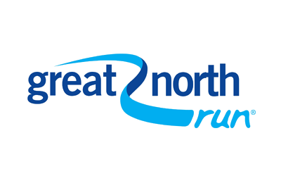 Great North Run logo featuring stylized blue text and an abstract blue ribbon forming the shape of the letter "r," conveying the event's dynamic and energetic spirit.